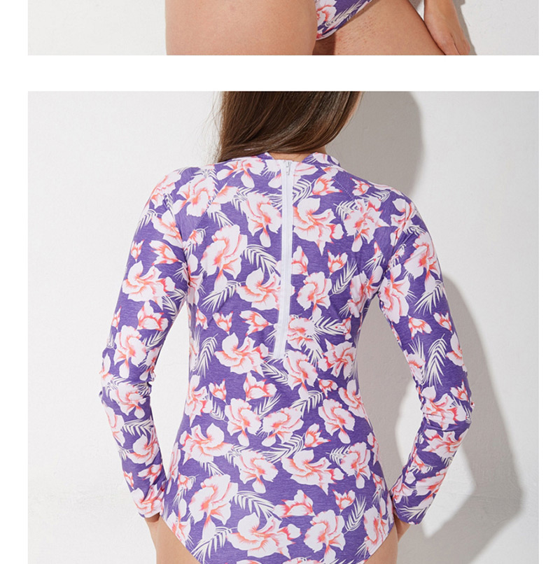 Sexy Purple Flower Pattern Decorated One-piece Swimwear,One Pieces