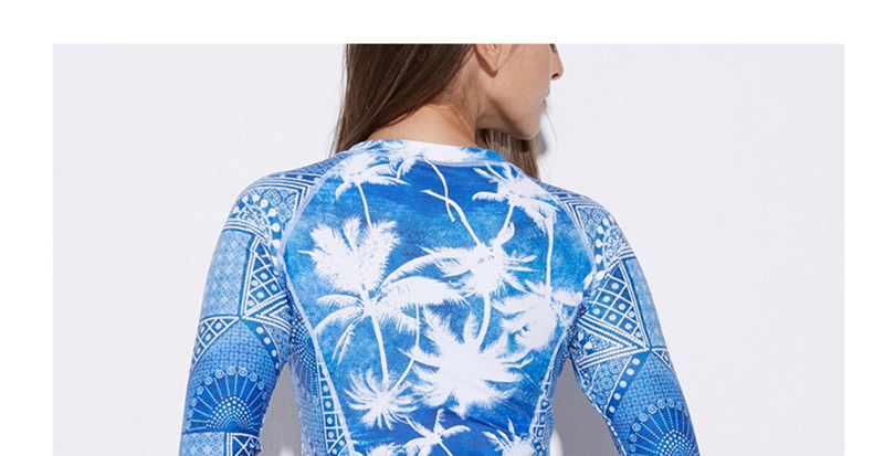 Sexy Blue Coconut Tree Pattern Decorated Swimwear,One Pieces