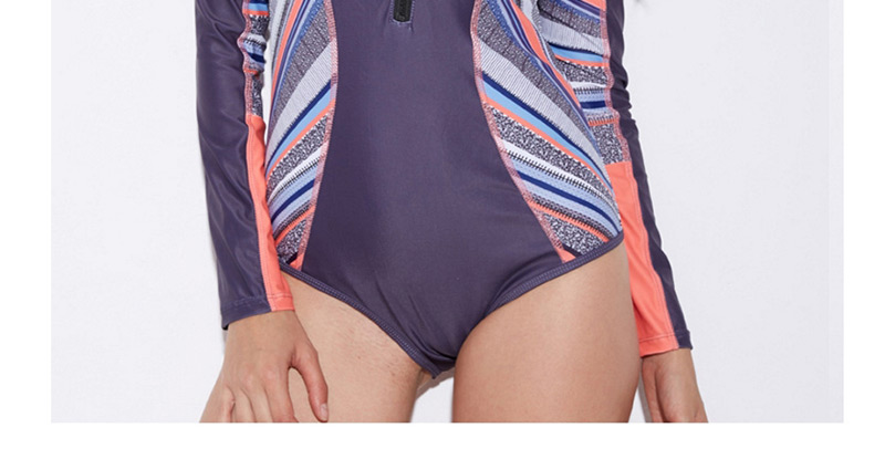 Sexy Gray+purple Stripe Pattern Decorated One-piece Swimwear,One Pieces