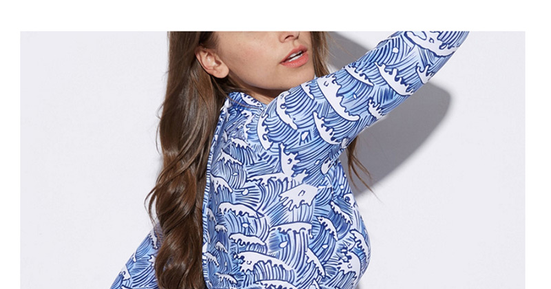 Sexy Blue Long Sleeves Design One-piece Swimwear,One Pieces