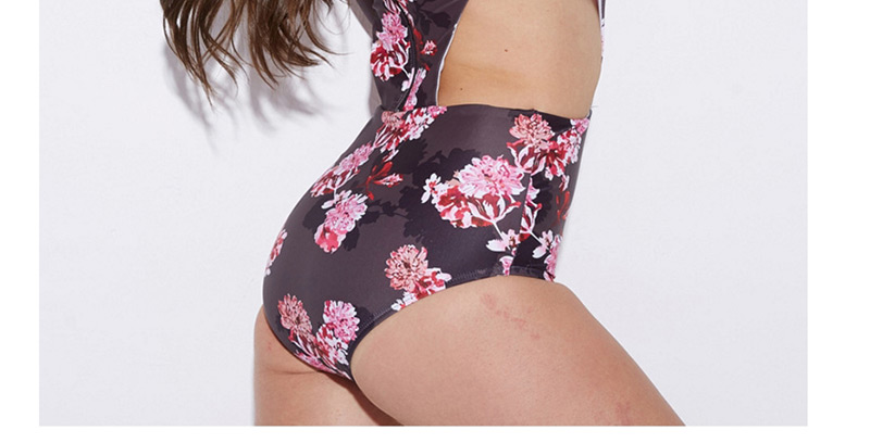 Sexy Brown+red Flower Pattern Decorated Simple Swimwear,One Pieces