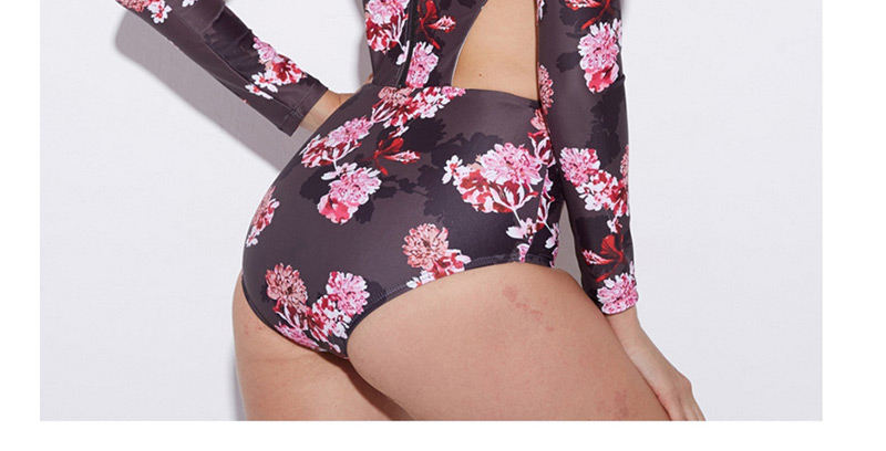 Sexy Brown+red Flower Pattern Decorated Simple Swimwear,One Pieces