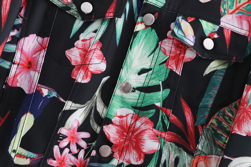 Fashion Black Leaf&flower Pattern Decorated Coat,Blouses