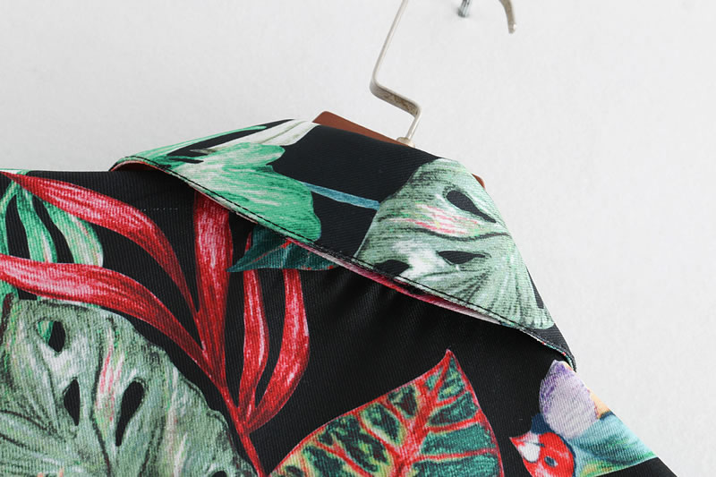 Fashion Black Leaf&flower Pattern Decorated Coat,Blouses