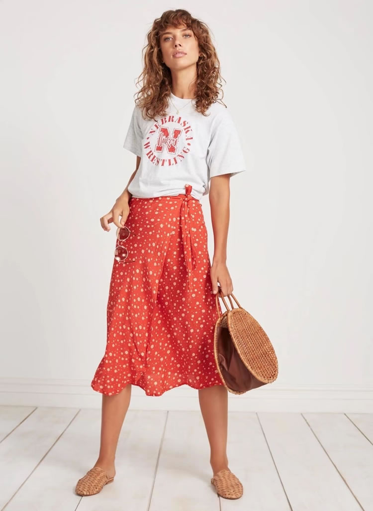 Fashion Red Flowers Decorated Simple Skirt,Skirts