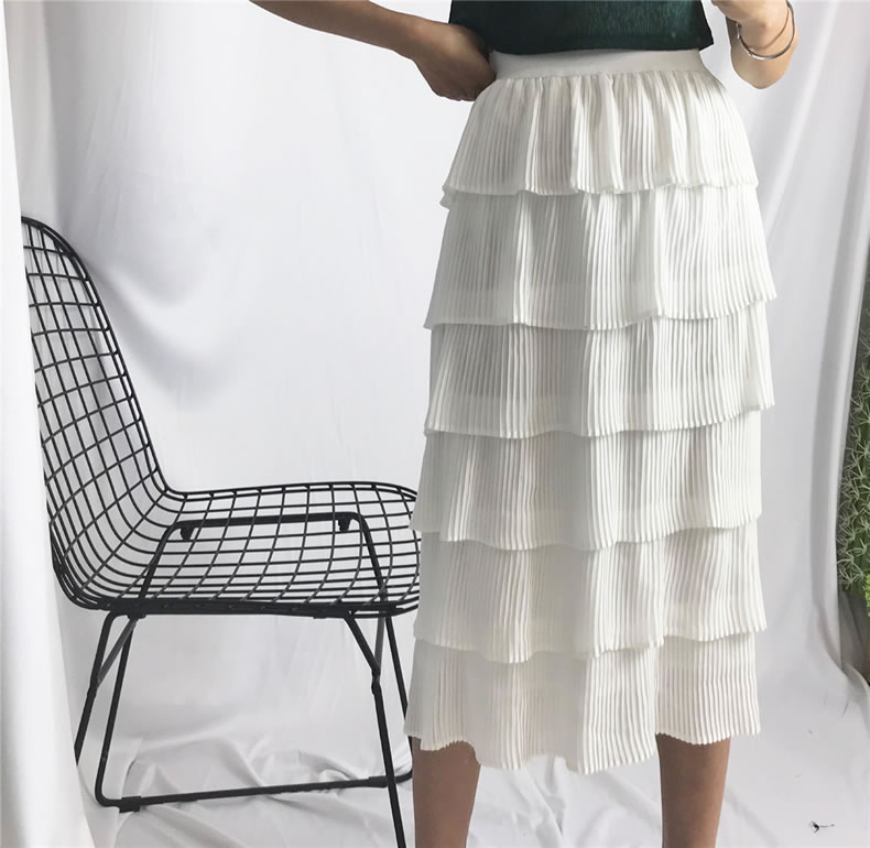 Fashion White Pure Color Design Multi-layer Skirt,Skirts