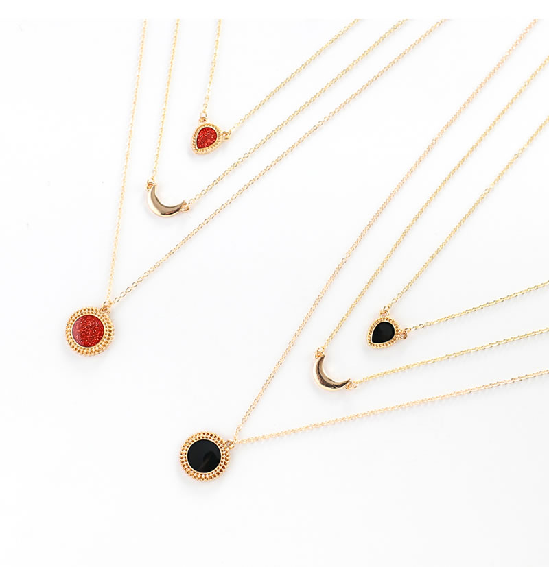 Elegant Red Moon Decorated Multi-layer Necklace,Pendants