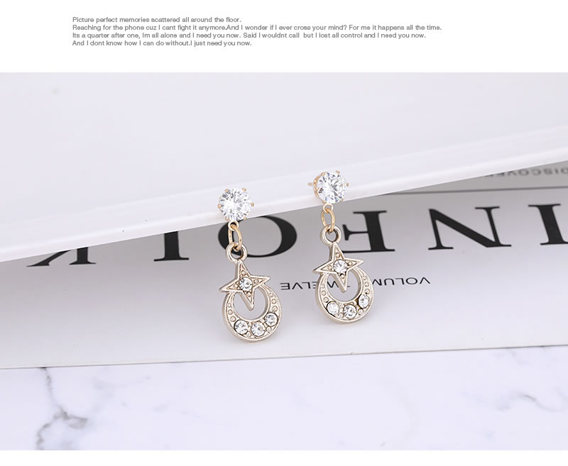 Elegant Gold Color Moon&star Shape Decorated Pure Color Earrings,Drop Earrings