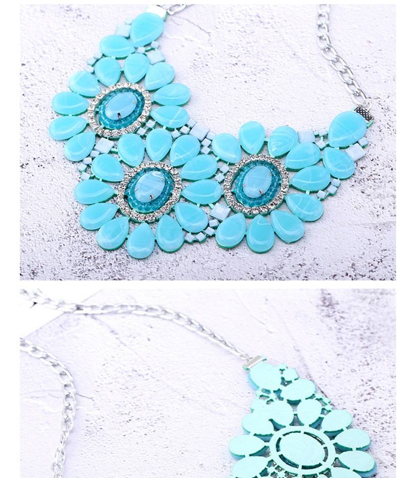 Trendy Blue Flowers Decorated Hollow Out Necklace,Bib Necklaces