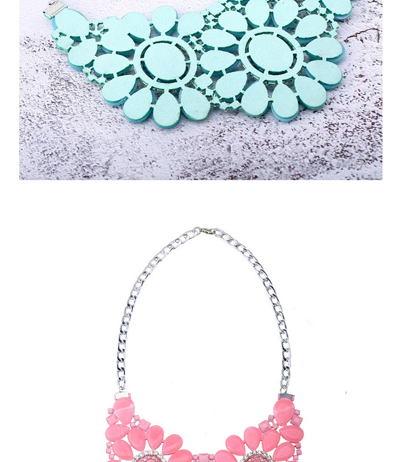 Trendy Blue Flowers Decorated Hollow Out Necklace,Bib Necklaces