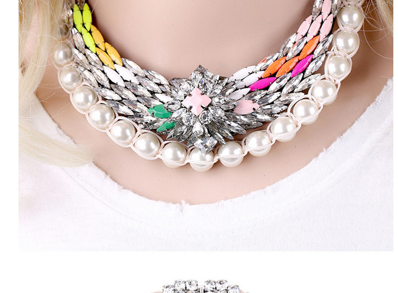 Trendy Multi-color Pearls&diamond Decorated Color Matching Necklace,Pendants