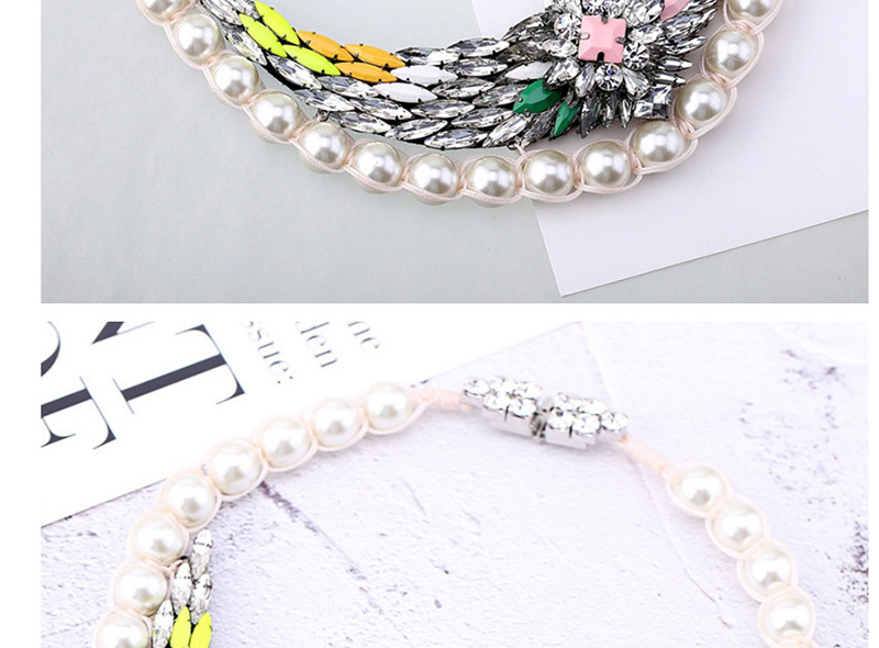 Trendy Multi-color Pearls&diamond Decorated Color Matching Necklace,Pendants