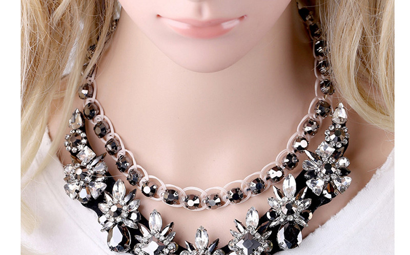 Trendy Black Pearls&diamond Decorated Double Layer Necklace,Pendants