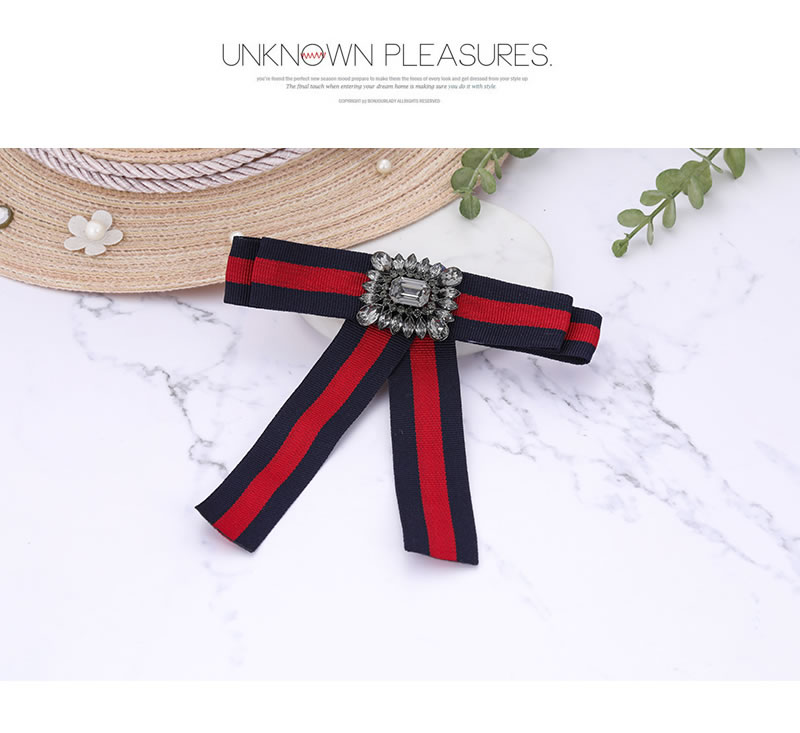 Elegant Red Stripe Pattern Decorated Bowknot Brooch,Korean Brooches