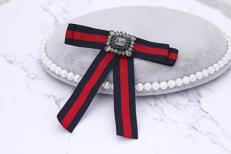 Elegant Red Stripe Pattern Decorated Bowknot Brooch,Korean Brooches
