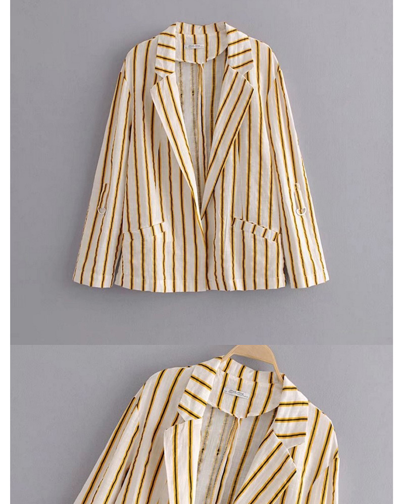 Fashion Yellow Stripe Pattern Decorated Coat,Coat-Jacket