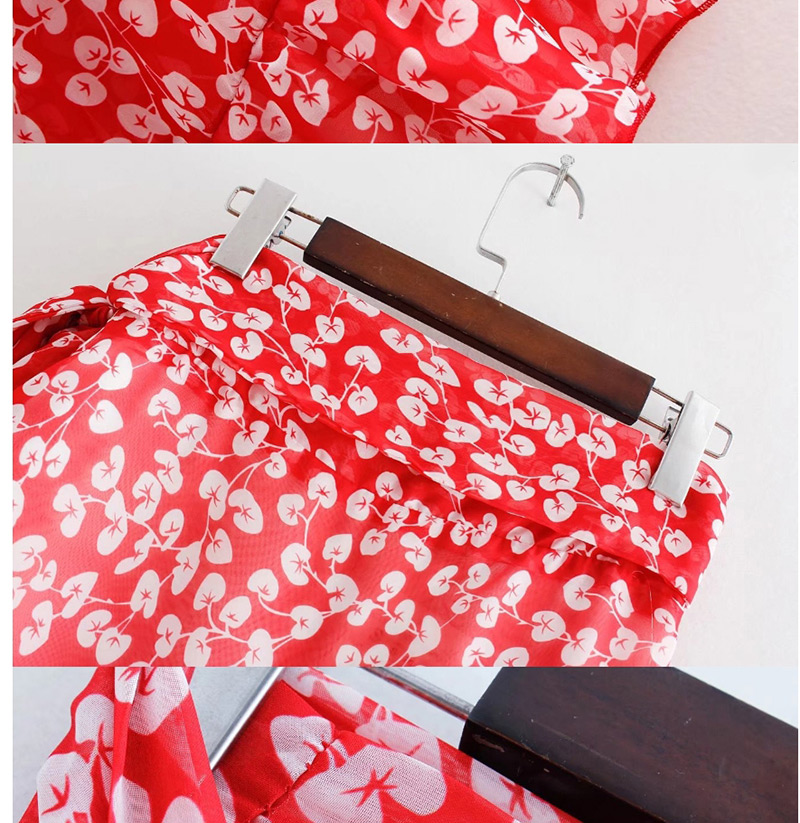 Fashion Red Flower Pattern Decorated Dress,Skirts