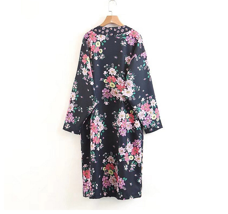Fashion Multi-color Flower Pattern Decorated Kimono,Coat-Jacket