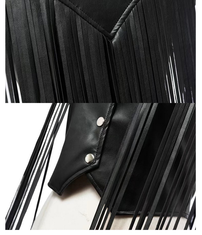 Fashion Black Tassel Decorated Pure Color Vest,Coat-Jacket