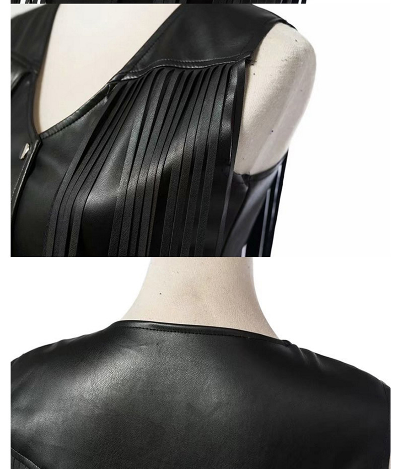 Fashion Black Tassel Decorated Pure Color Vest,Coat-Jacket