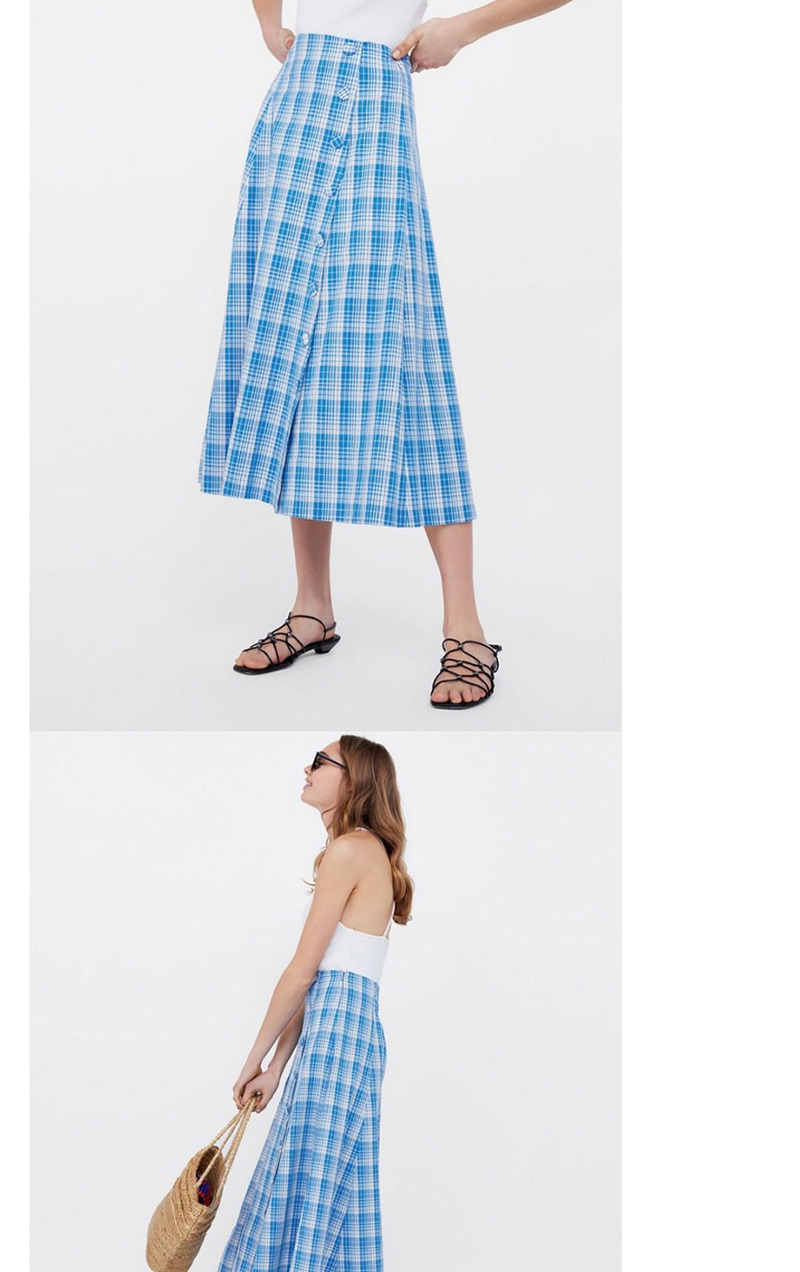 Fashion Blue Grids Pattern Decorated Dress,Skirts