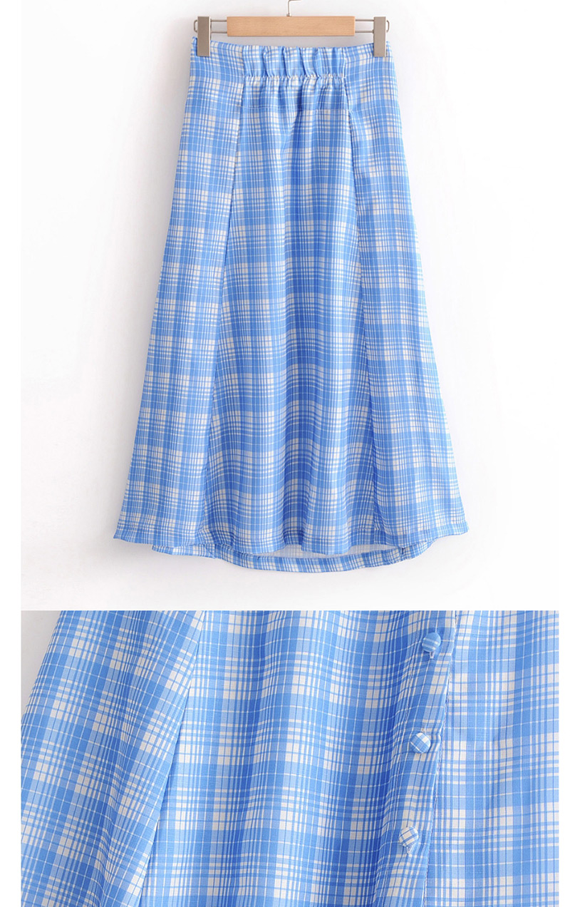 Fashion Blue Grids Pattern Decorated Dress,Skirts