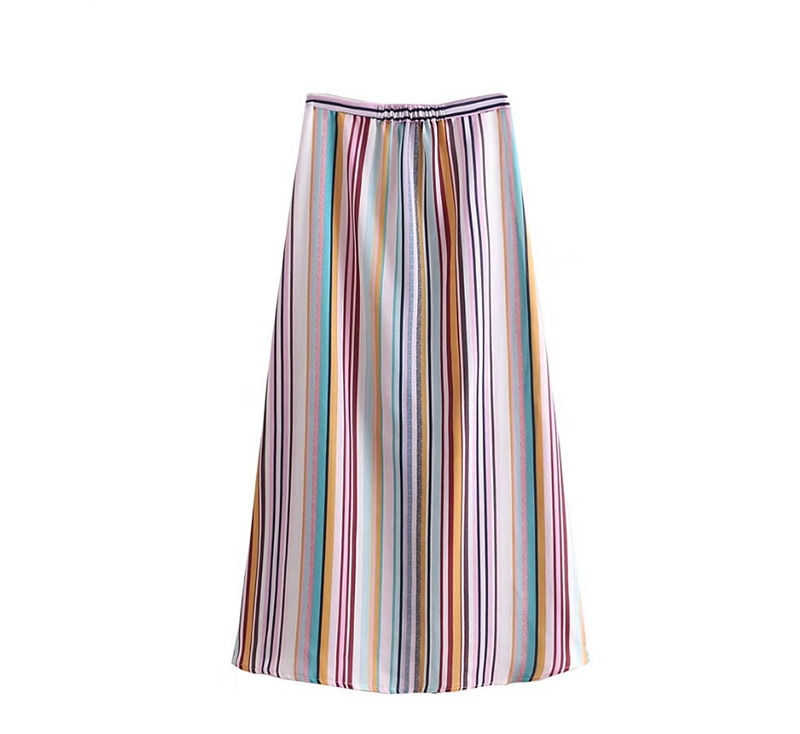 Fashion Multi-color Stripe Pattern Decorated Dress,Skirts