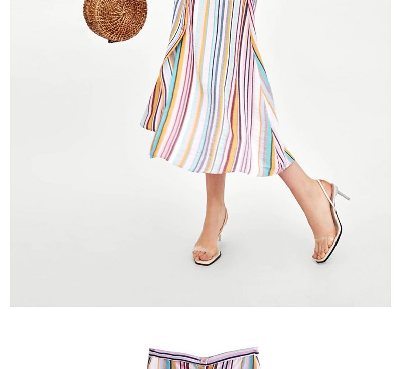 Fashion Multi-color Stripe Pattern Decorated Dress,Skirts