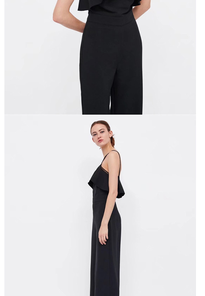 Fashion Black Suspender Design Pure Color Jumpsuit,Pants