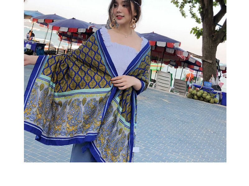 Fashion Blue Flower Pattern Decorated Shawl,Thin Scaves