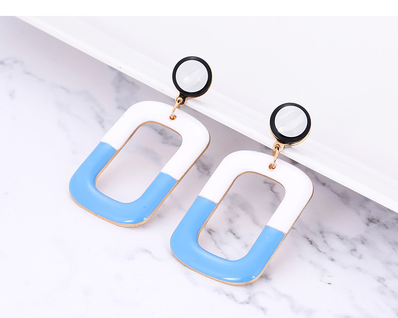 Fashion Sapphire Blue Square Shape Decorated Color-matching Earrings,Drop Earrings