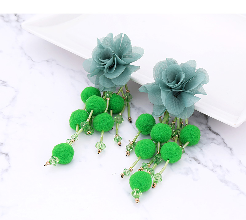 Fashion Green Flower Shape Decorated Tassel Earrings,Drop Earrings