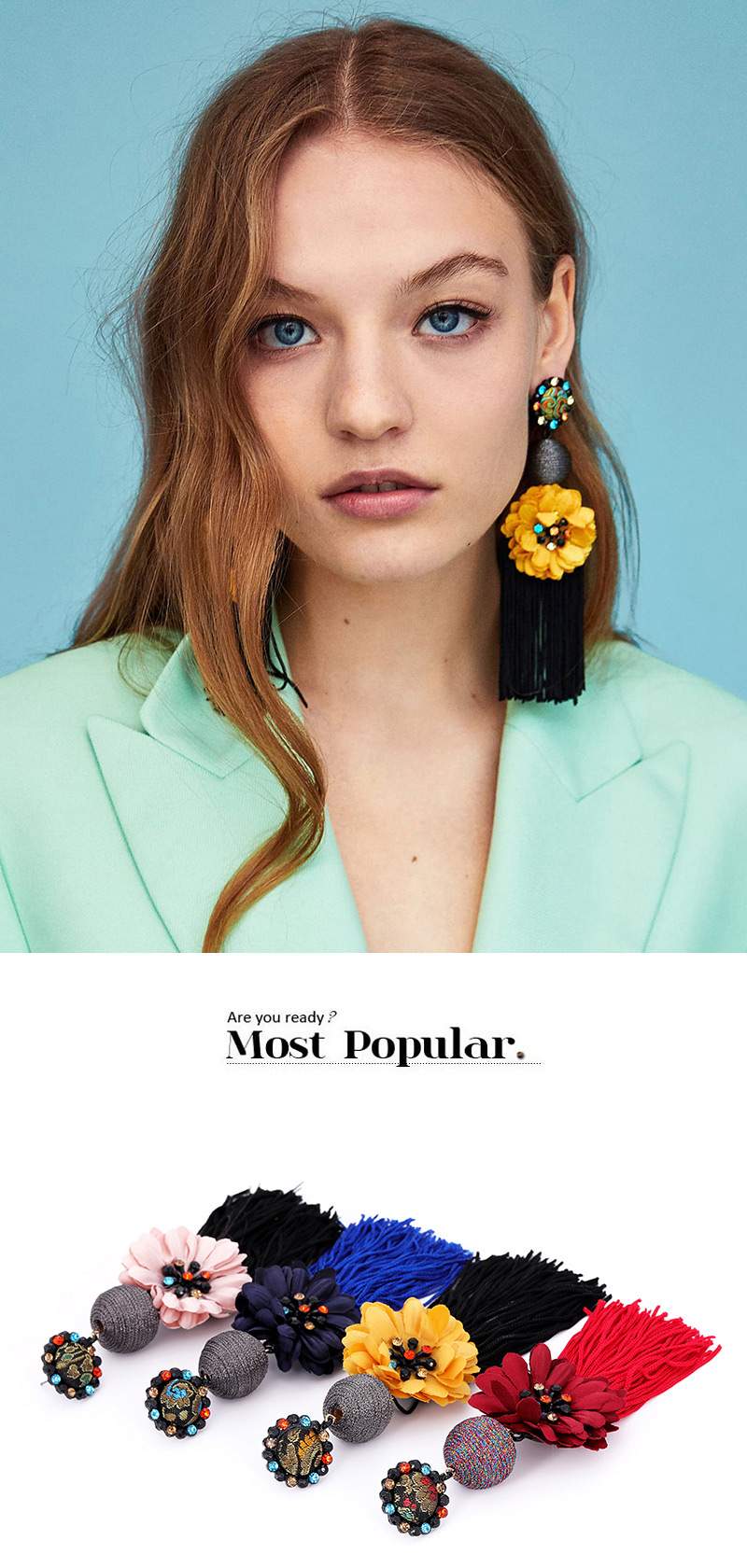 Fashion Navy Flower Shape Decorated Tassel Earrings,Drop Earrings