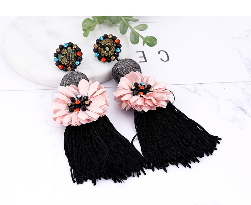 Fashion Navy Flower Shape Decorated Tassel Earrings,Drop Earrings
