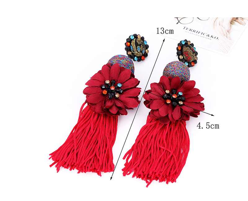Fashion Red Flower Shape Decorated Tassel Earrings,Drop Earrings