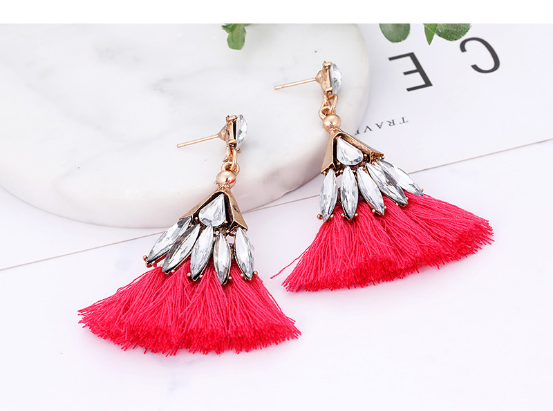 Fashion Plum Red Waterdrop Shape Decorated Tassel Earrings,Drop Earrings