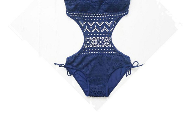 Sexy Sapphire Blue Hollow Out Design Pure Color One-piece Swimwear,One Pieces