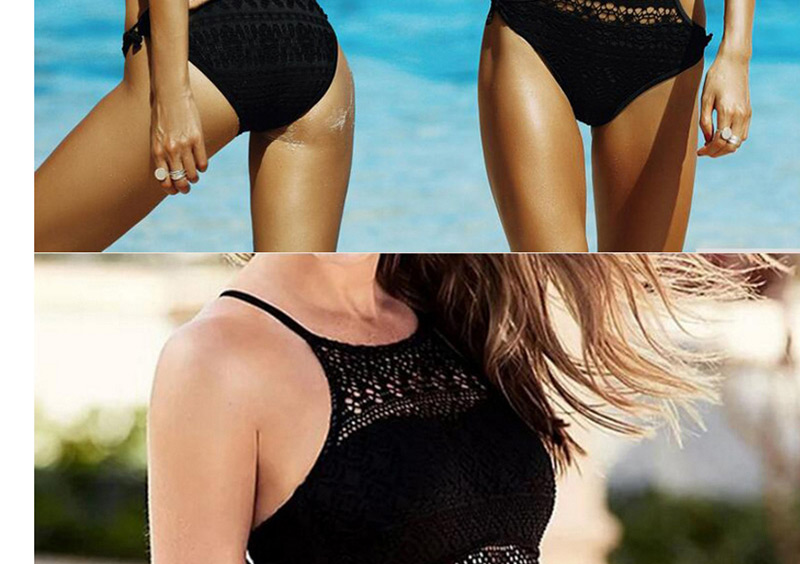 Sexy Black Hollow Out Design Pure Color One-piece Swimwear,One Pieces