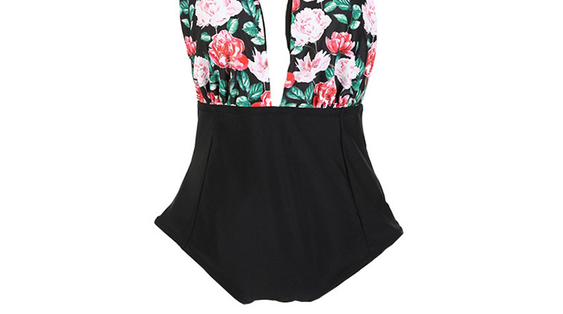 Sexy Black Off-the-shoulder Design Flower Pattern Decorated Swimwear,One Pieces