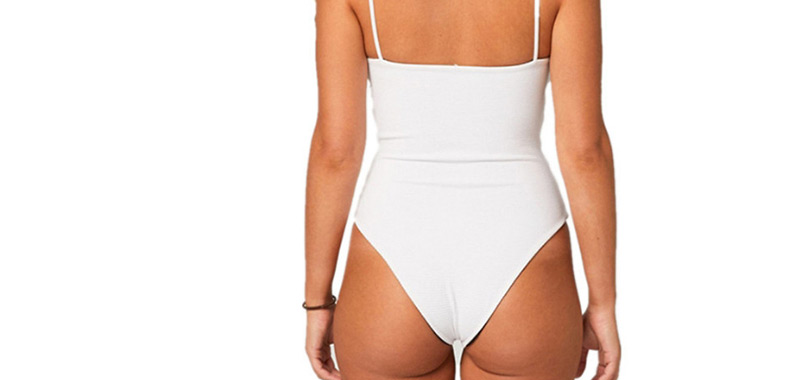 Sexy White Suspender Design Pure Color One-piece Swimwear,One Pieces
