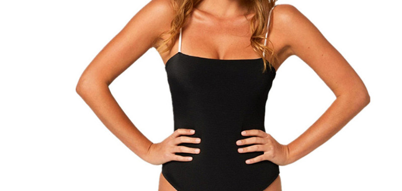 Sexy Black Suspender Design Pure Color One-piece Swimwear,One Pieces