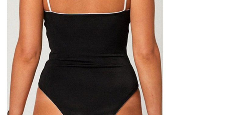 Sexy Black Suspender Design Pure Color One-piece Swimwear,One Pieces