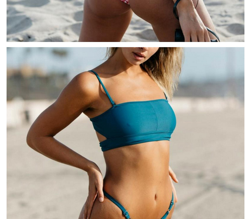Sexy Light Green Suspender Design Stripe Pattern Swimwear(2pcs),Bikini Sets