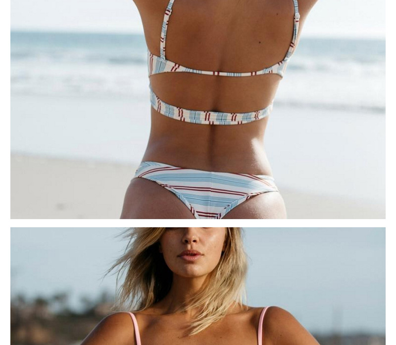 Sexy Light Green Suspender Design Stripe Pattern Swimwear(2pcs),Bikini Sets
