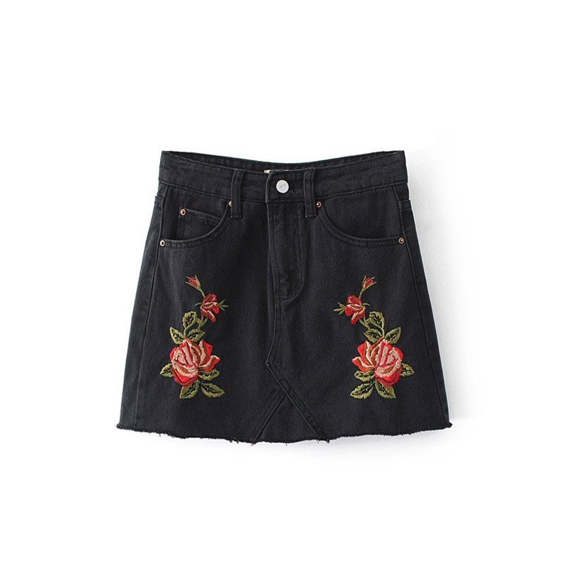 Fashion Black Embroidery Flower Decorated Pants,Skirts