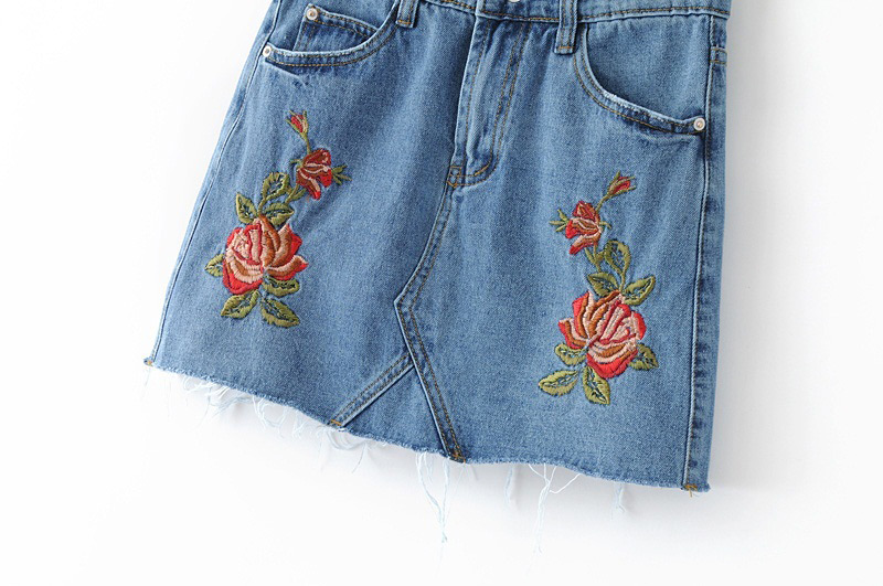 Fashion Blue Embroidery Flower Decorated Pants,Skirts