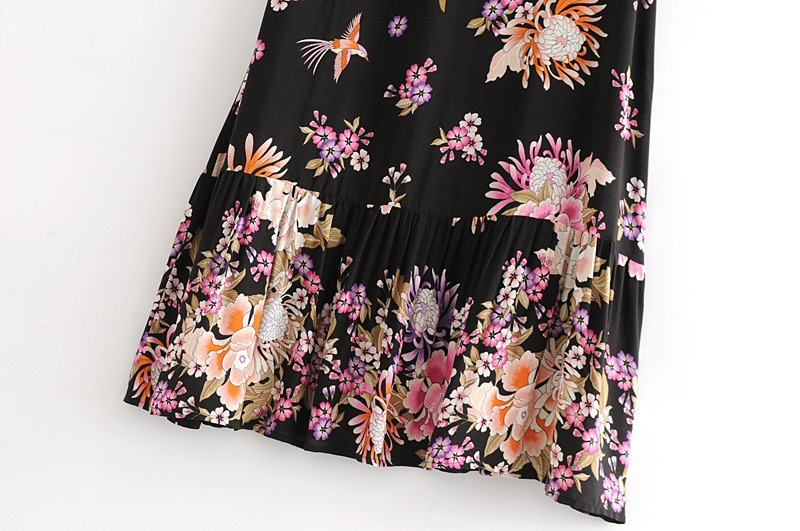 Fashion Black Flower Pattern Decorated Dress,Skirts