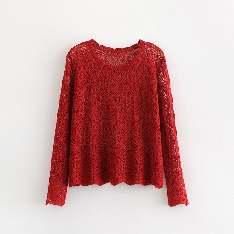 Fashion Claret Red Hollow Out Design Pure Color Sweater,Sweater