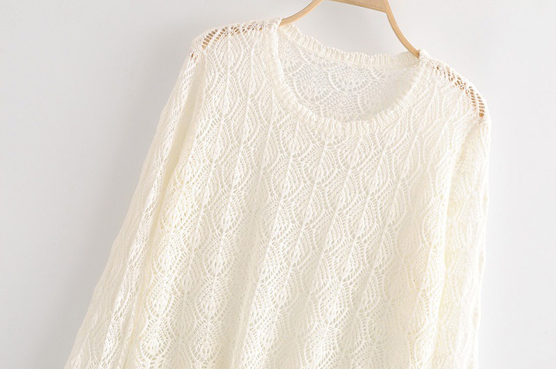Fashion White Hollow Out Design Pure Color Sweater,Sweater