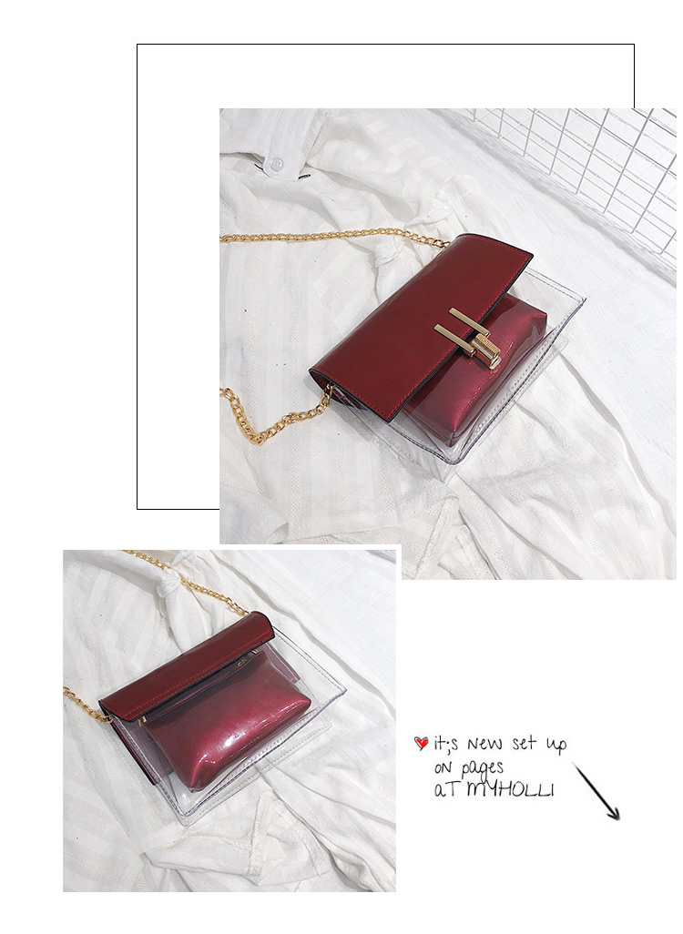 Fashion Claret Red Transparent Decorated Bag(2pcs),Shoulder bags
